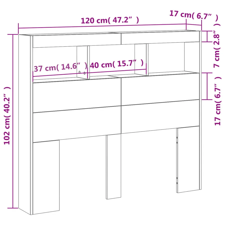 Armoire tête de lit avec LED sonoma gris 120x17x102 cm - 12