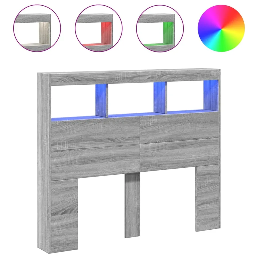 Armoire tête de lit avec LED sonoma gris 120x17x102 cm - 2