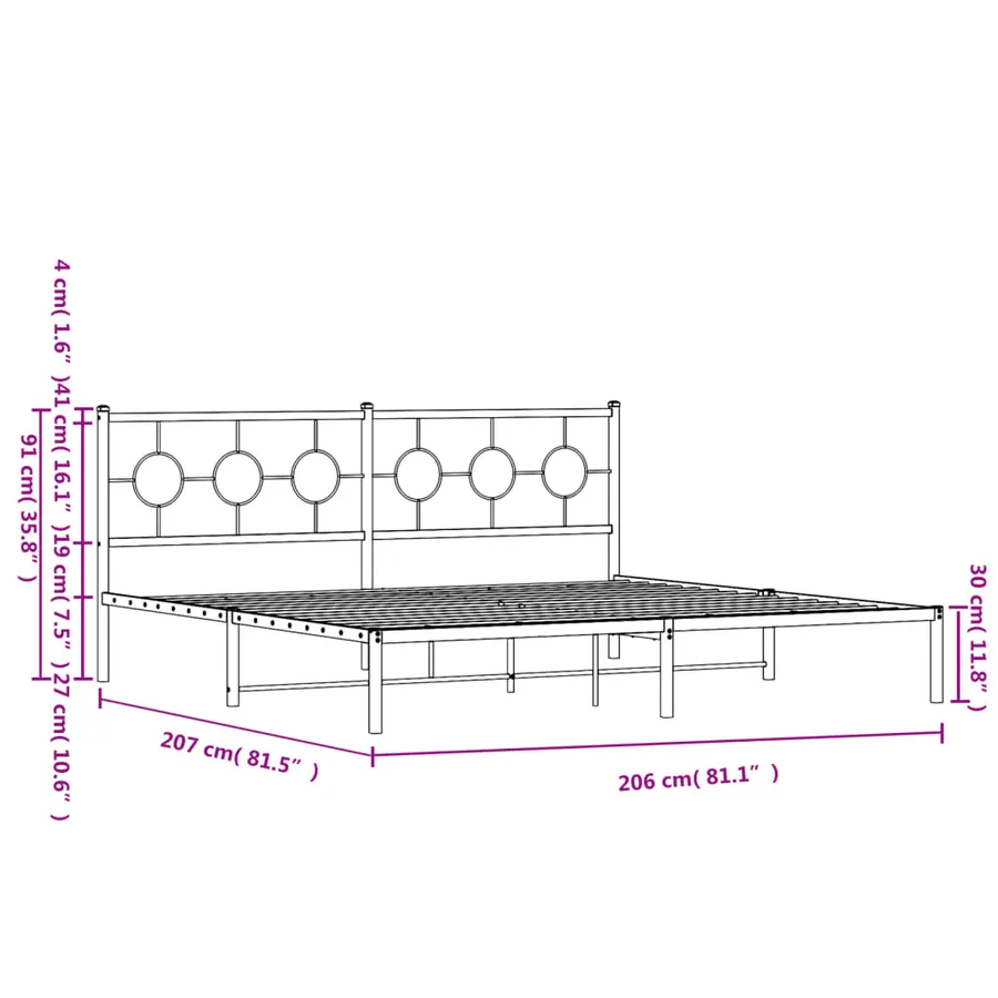Cadre de lit métal sans matelas et tête de lit blanc 200x200 cm - 10