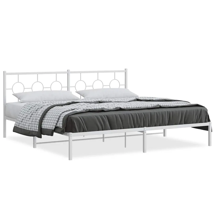 Cadre de lit métal sans matelas et tête de lit blanc 200x200 cm - 2