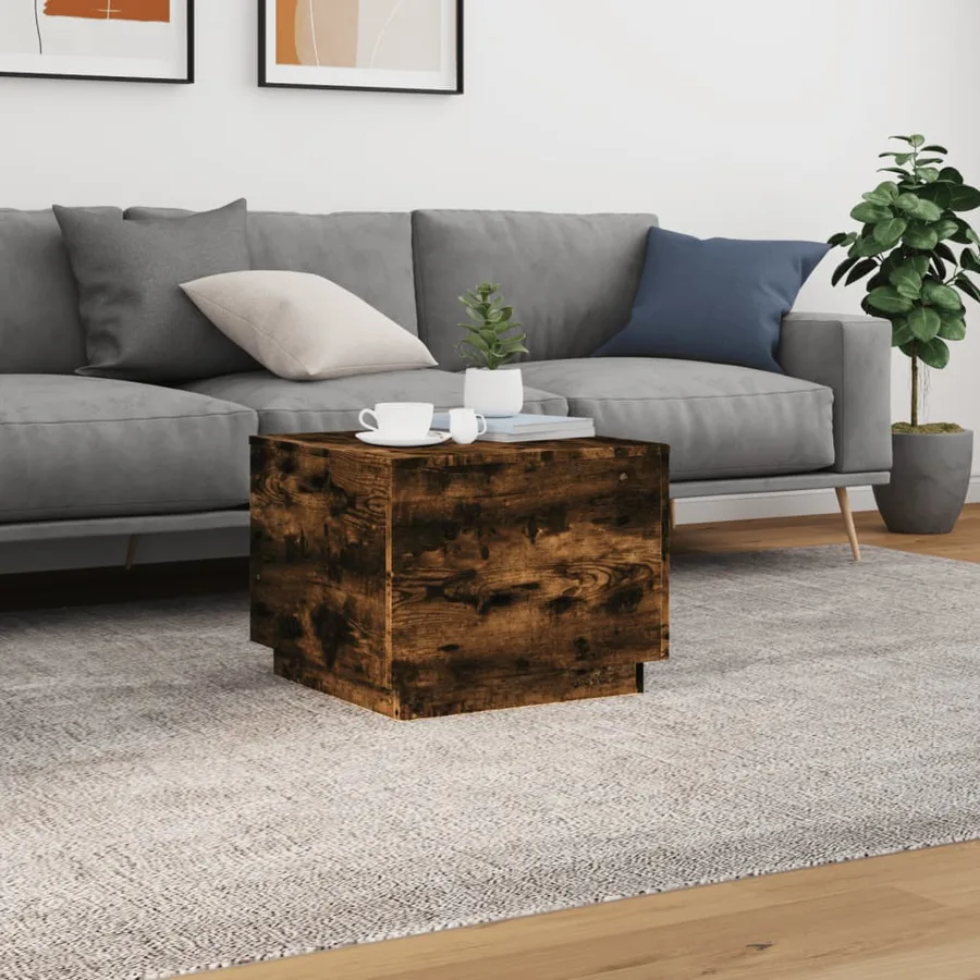 Table basse avec lumières LED chêne fumé 50x50x40 cm - 4