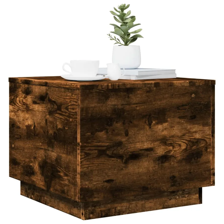 Table basse avec lumières LED chêne fumé 50x50x40 cm - 6