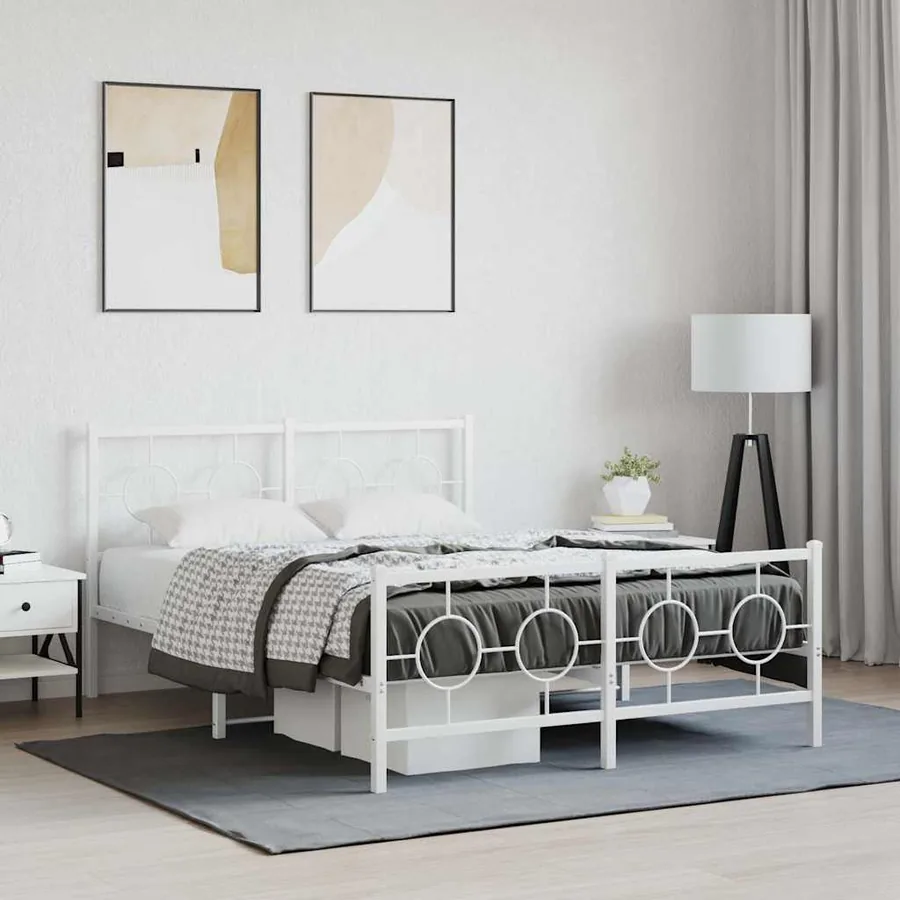 Cadre de lit métal sans matelas et pied de lit blanc 140x200 cm