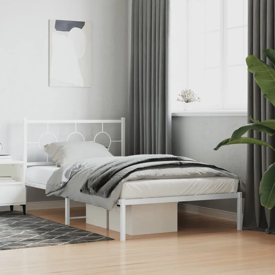 Cadre de lit métal sans matelas et pied de lit blanc 107x203 cm