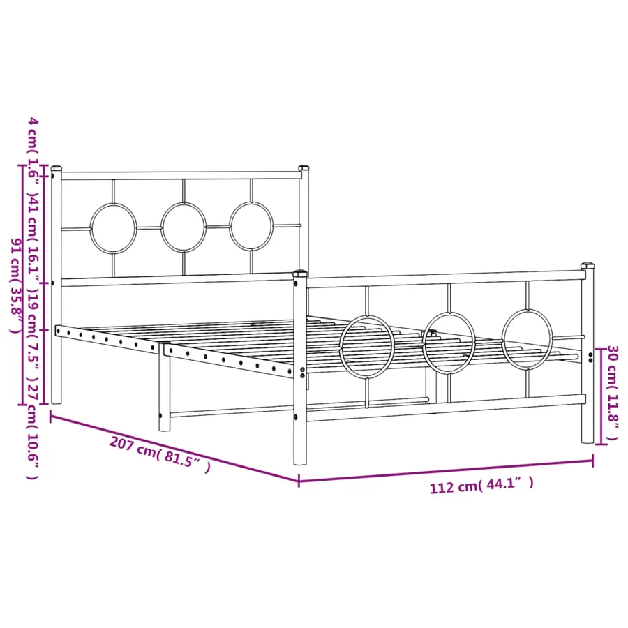 Cadre de lit métal sans matelas et pied de lit blanc 107x203 cm - 10