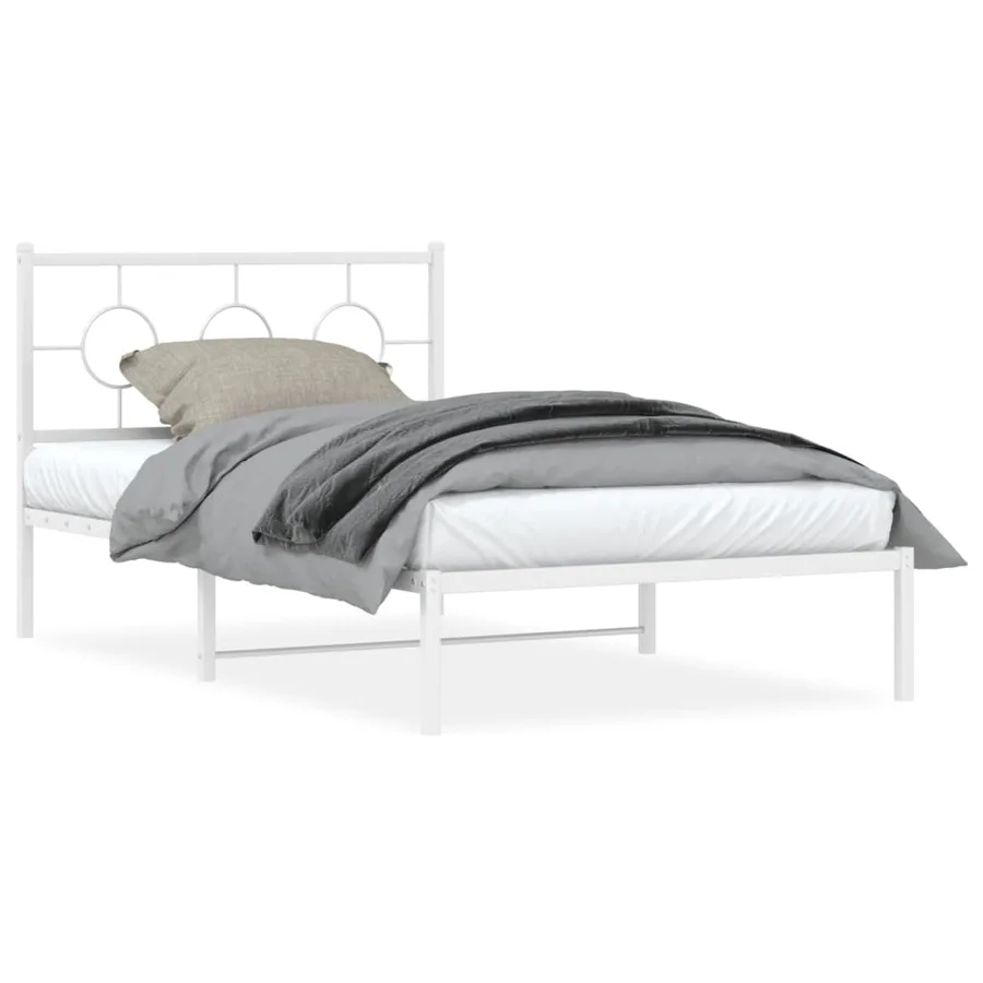Cadre de lit métal sans matelas et pied de lit blanc 107x203 cm - 2