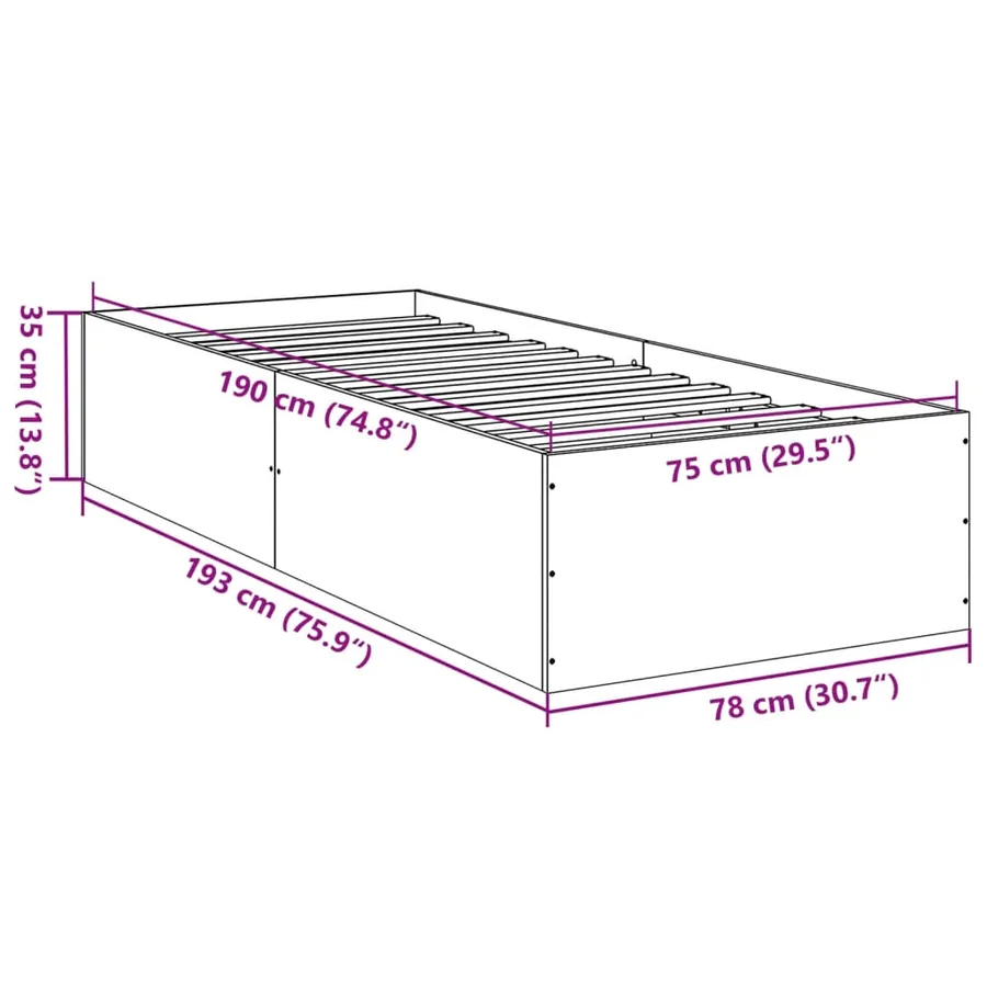 Cadre de lit sans matelas noir 75x190 cm bois ingénierie - 10