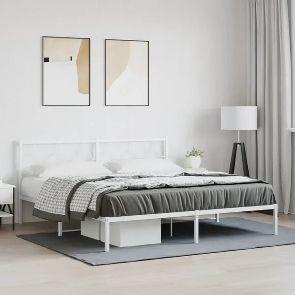 Cadre de lit métal sans matelas et tête de lit blanc 183x213 cm