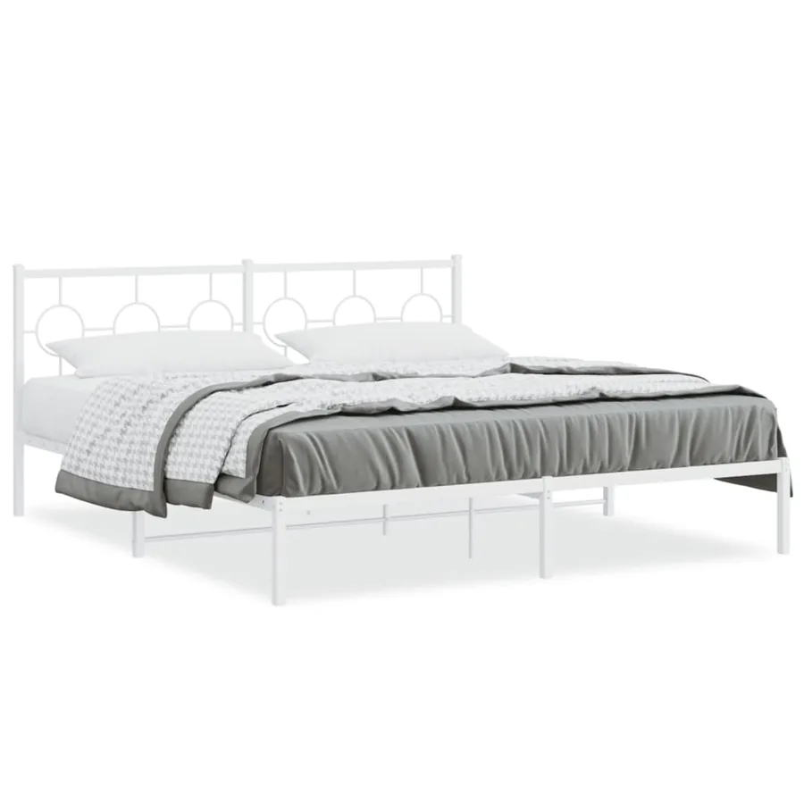 Cadre de lit métal sans matelas et tête de lit blanc 183x213 cm - 2