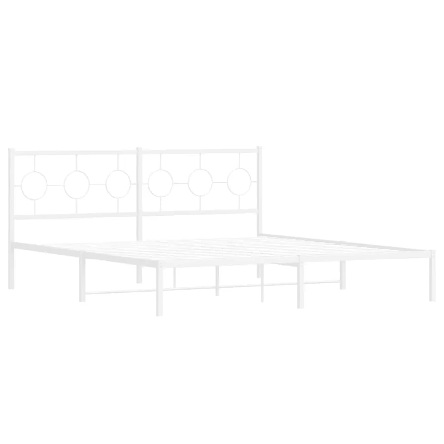 Cadre de lit métal sans matelas et tête de lit blanc 183x213 cm - 3