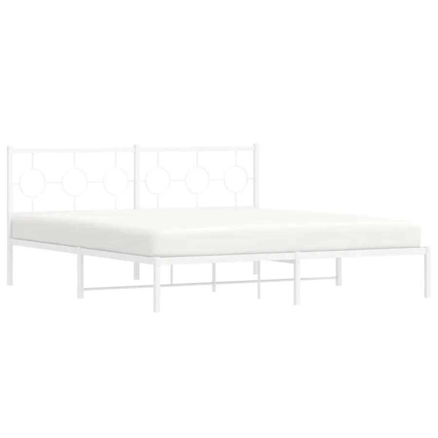 Cadre de lit métal sans matelas et tête de lit blanc 183x213 cm - 4