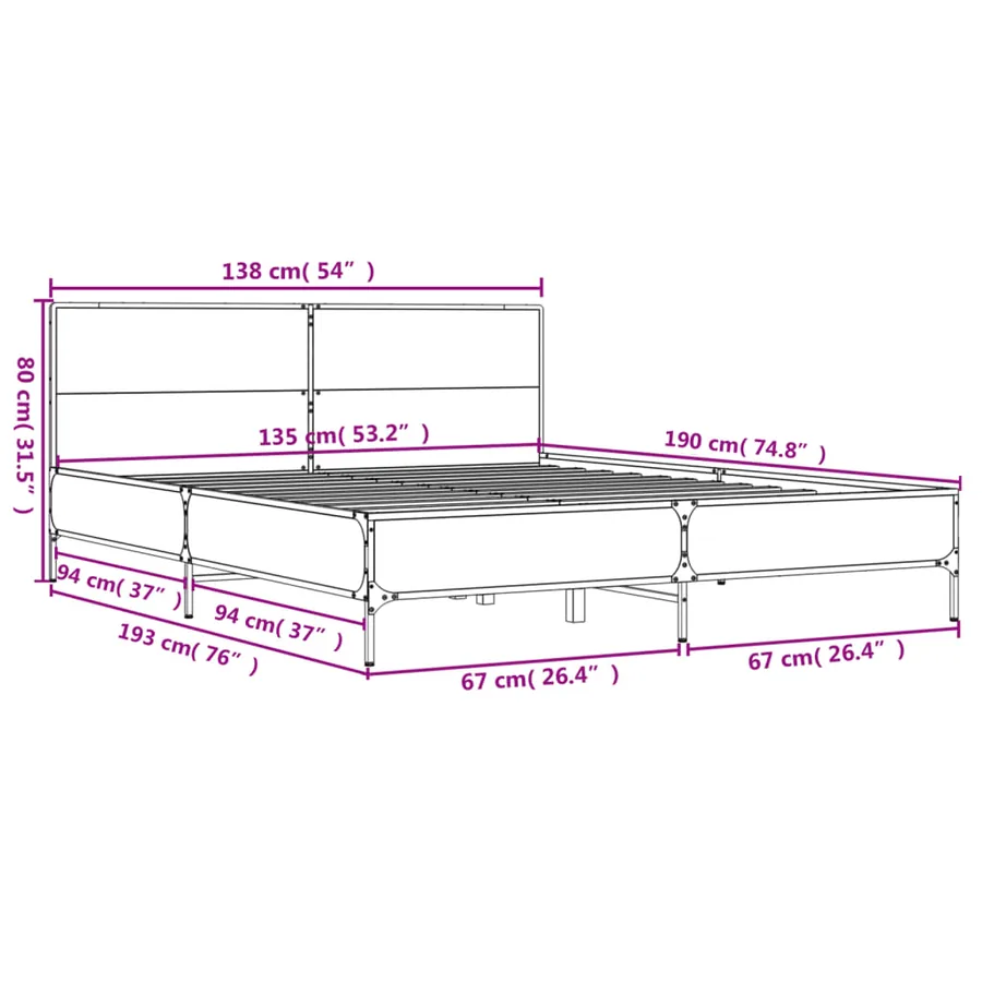 Cadre de lit sans matelas chêne sonoma 135x190 cm - 9