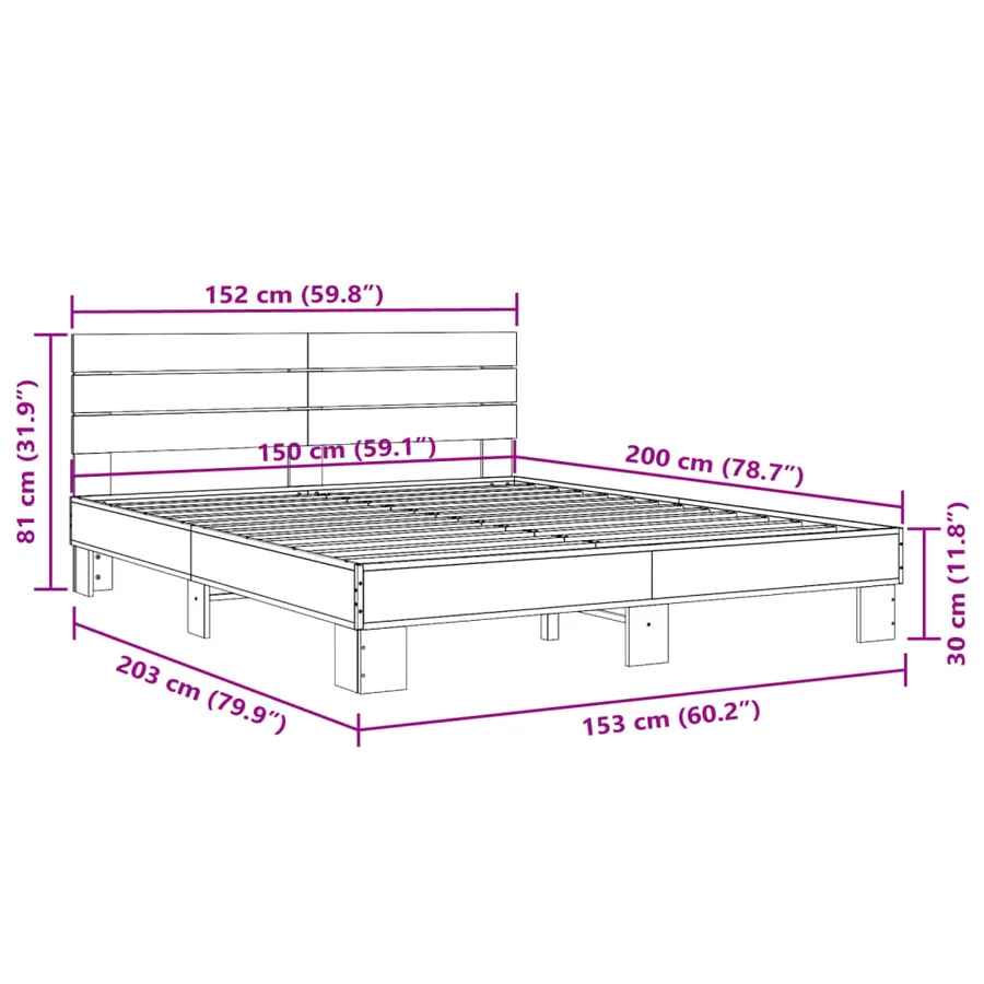 Cadre de lit sans matelas sonoma gris 150x200 cm - 9