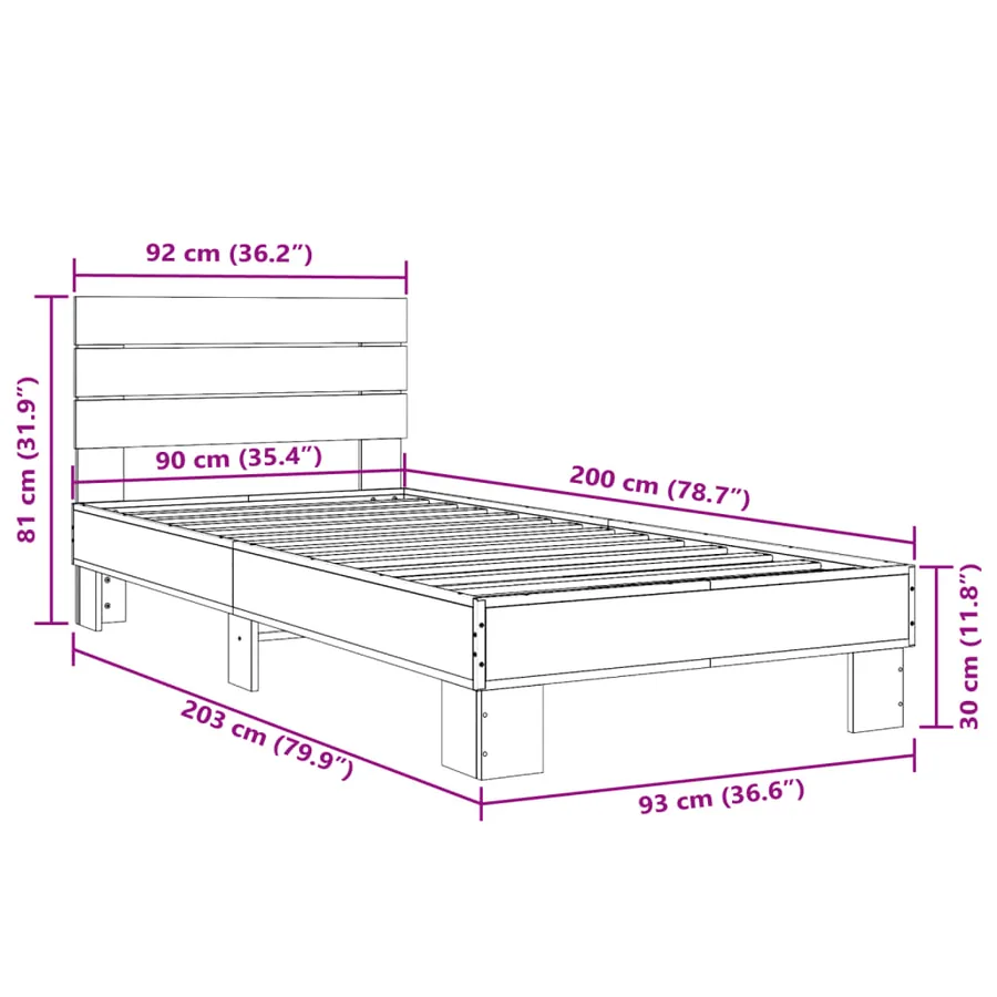 Cadre de lit sans matelas chêne sonoma 90x200 cm - 9