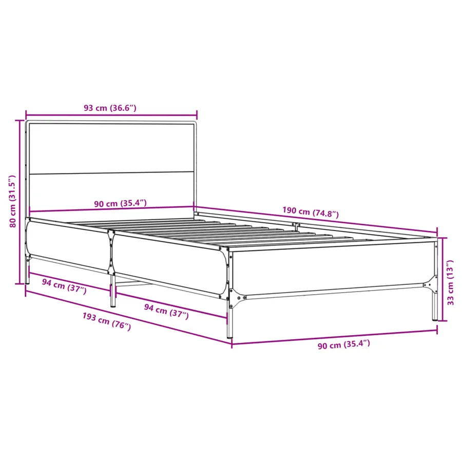 Cadre de lit sans matelas chêne sonoma 90x190 cm - 9