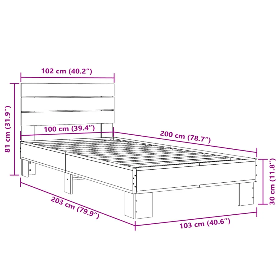Cadre de lit sans matelas chêne marron 100x200 cm - 9