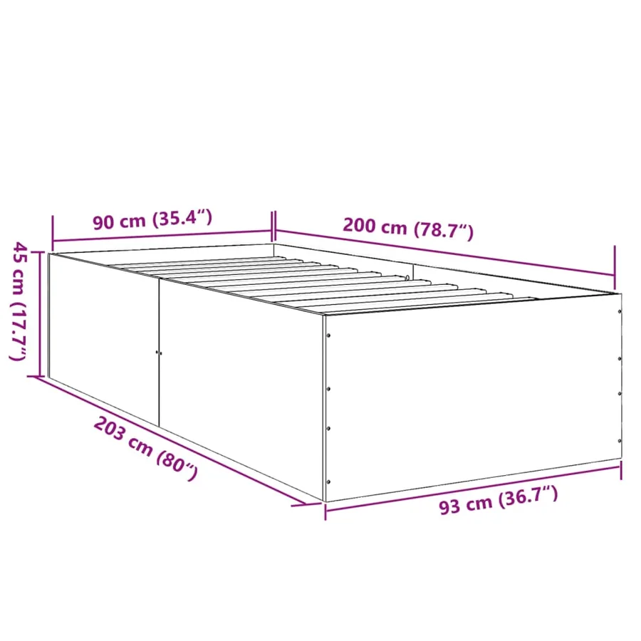 Cadre de lit sans matelas sonoma gris 90x200 cm - 10