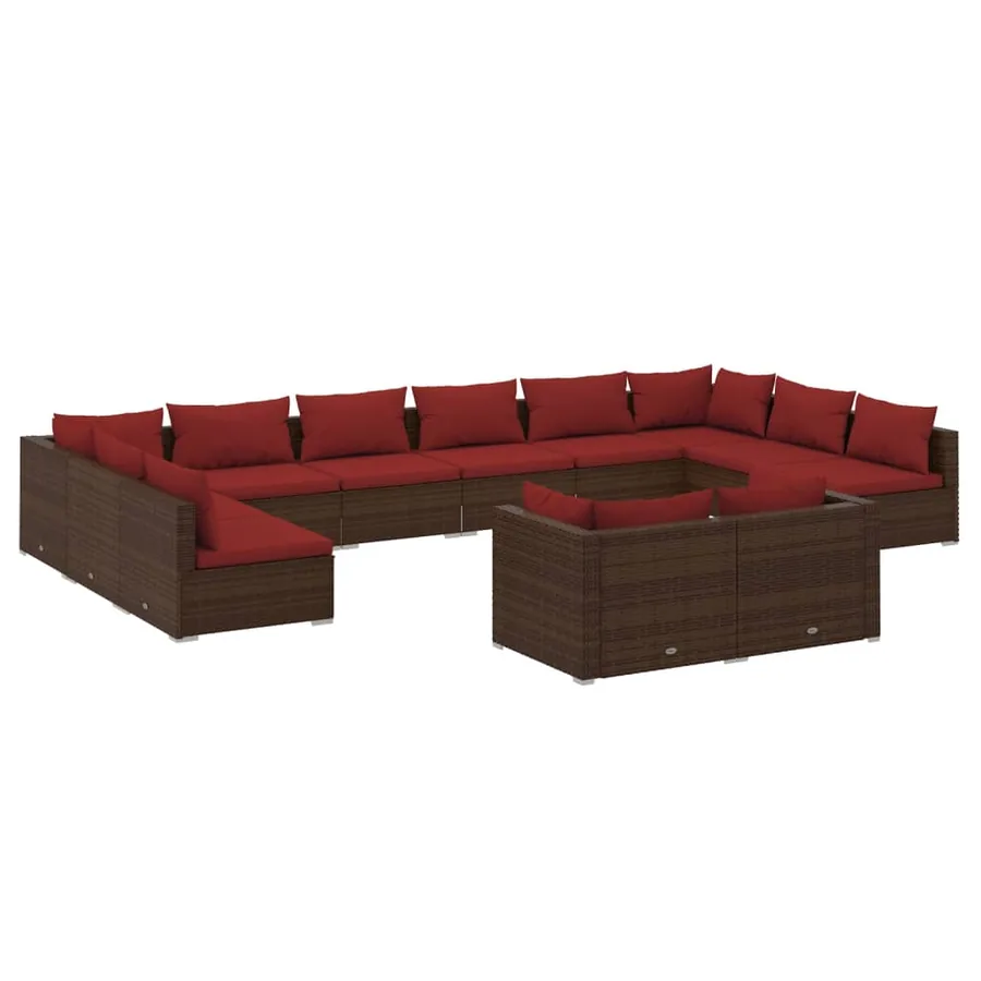 Salon de jardin 12 pcs avec coussins Marron Résine tressée - 2