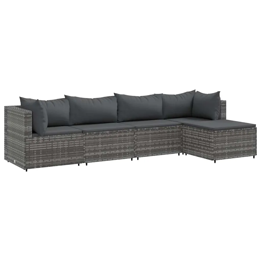 Salon de jardin 5 pcs avec coussins Gris Résine tressée - 2