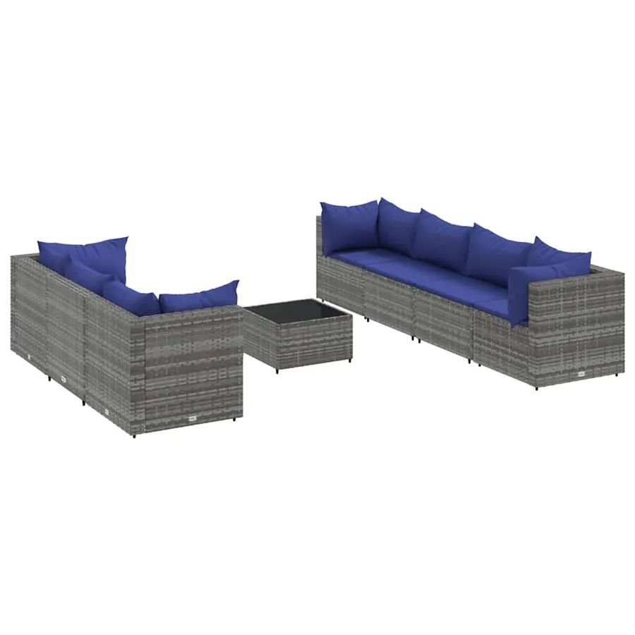 Salon de jardin 8 pcs avec coussins Gris Résine tressée - 2