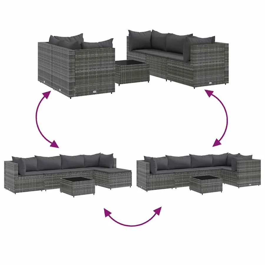 Salon de jardin 6 pcs avec coussins Gris Résine tressée - 6