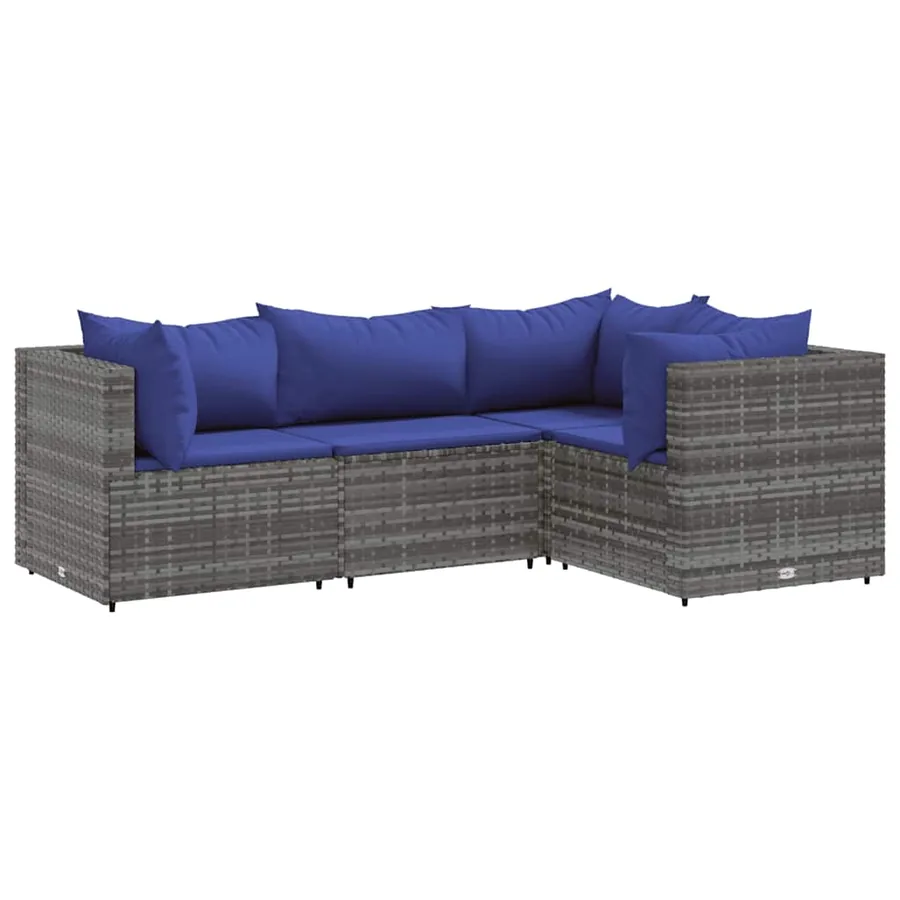 Salon de jardin 4 pcs avec coussins Gris Résine tressée - 2