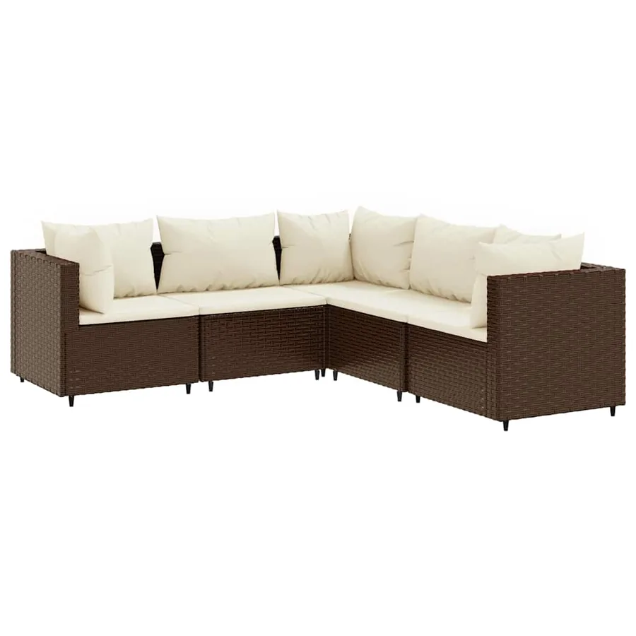 Salon de jardin 5 pcs avec coussins Marron Résine tressée - 2
