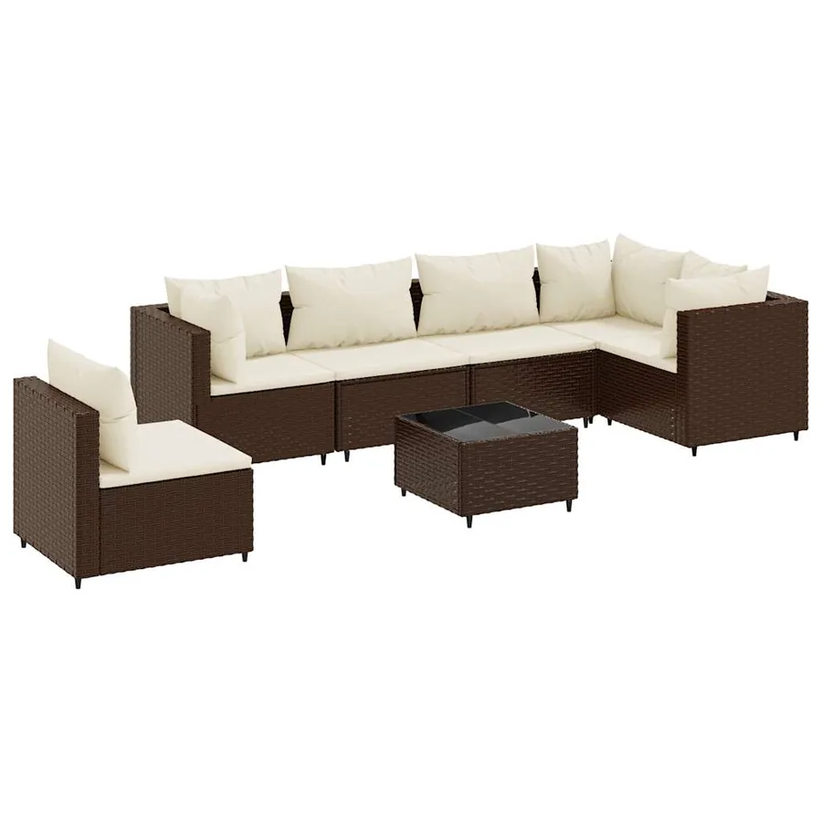 Salon de jardin avec coussins 7 pcs marron résine tressée - 2