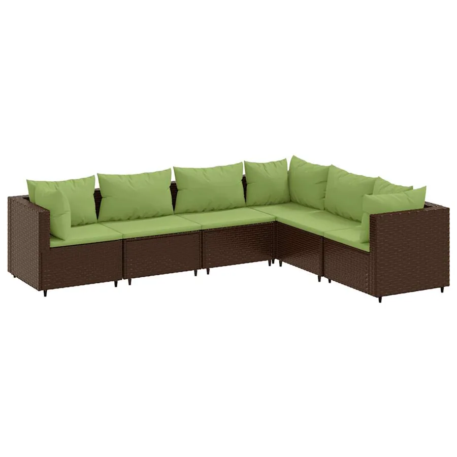Salon de jardin 6 pcs avec coussins Marron Résine tressée - 2