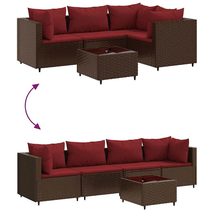Salon de jardin 5 pcs avec coussins Marron Résine tressée - 6
