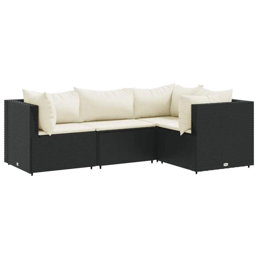 Salon de jardin 4 pcs avec coussins Noir Résine tressée - 2
