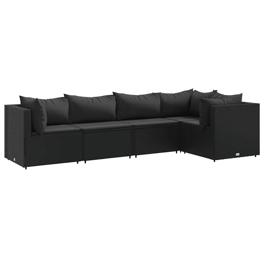 Salon de jardin 5 pcs avec coussins Noir Résine tressée - 2