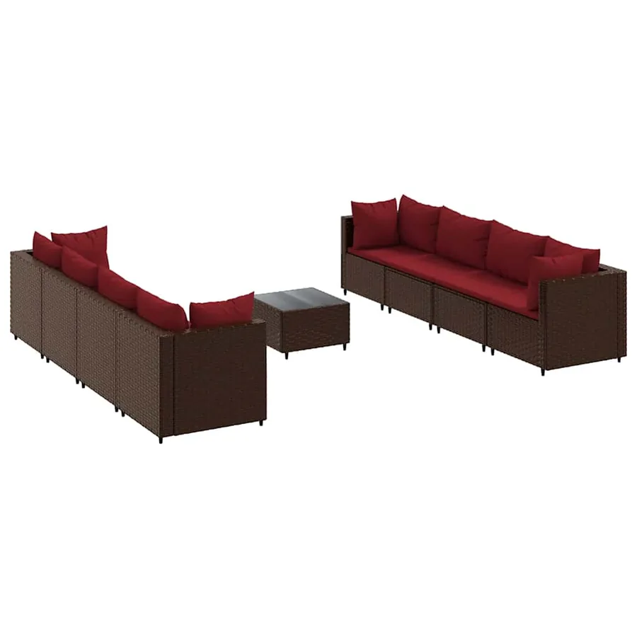 Salon de jardin avec coussins 9 pcs marron résine tressée - 2