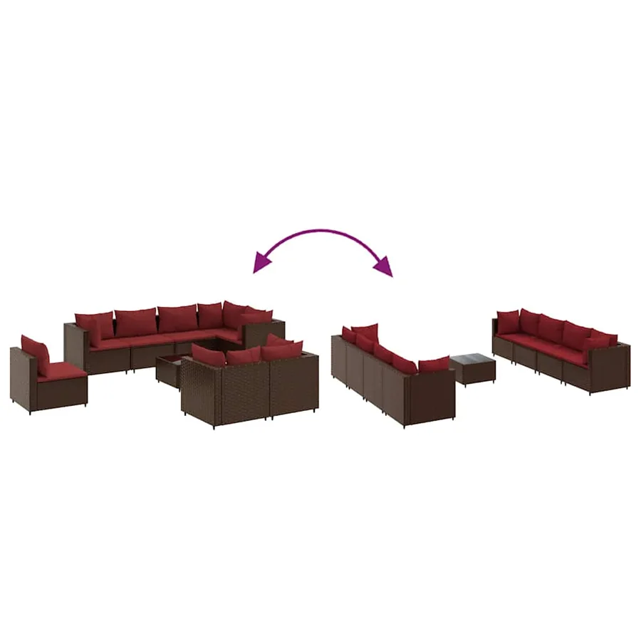 Salon de jardin avec coussins 9 pcs marron résine tressée - 6