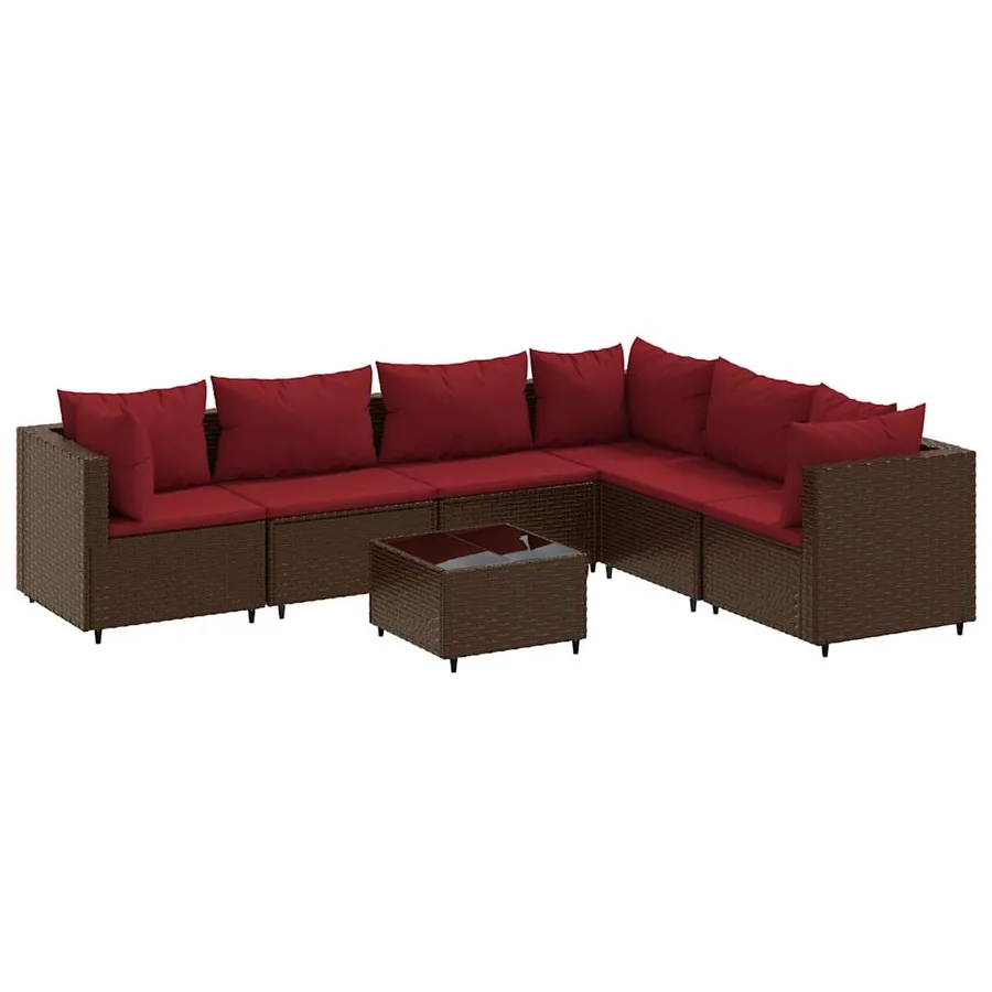 Salon de jardin avec coussins 7 pcs marron résine tressée - 2