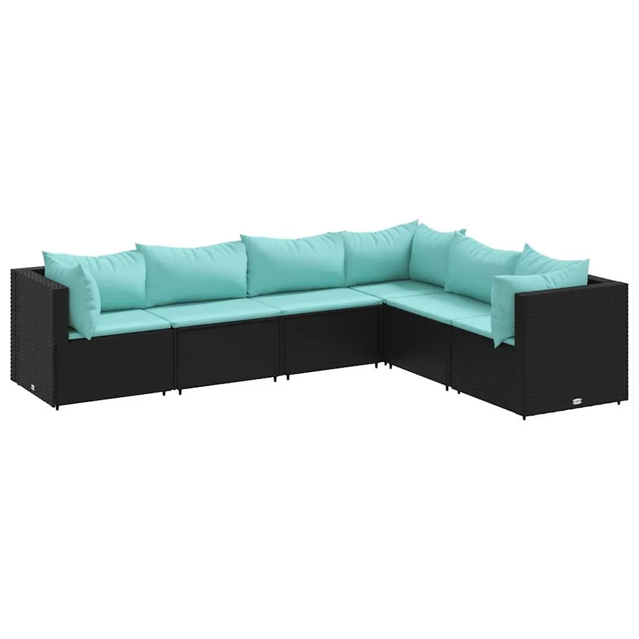 Salon de jardin 6 pcs avec coussins Noir Résine tressée - 2