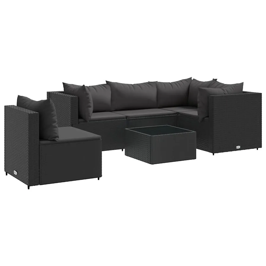Salon de jardin 6 pcs avec coussins Noir Résine tressée - 2