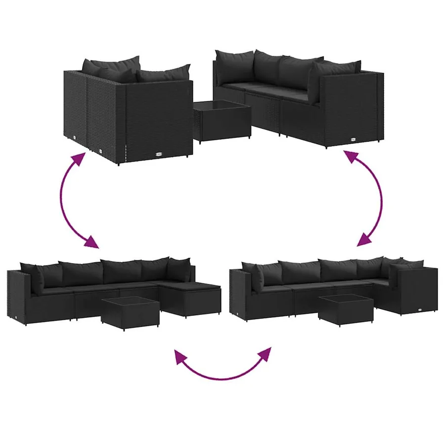 Salon de jardin 6 pcs avec coussins Noir Résine tressée - 6