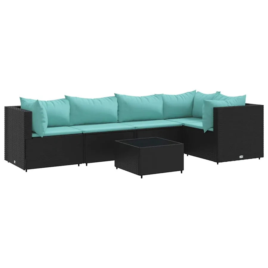 Salon de jardin 6 pcs avec coussins Noir Résine tressée - 2