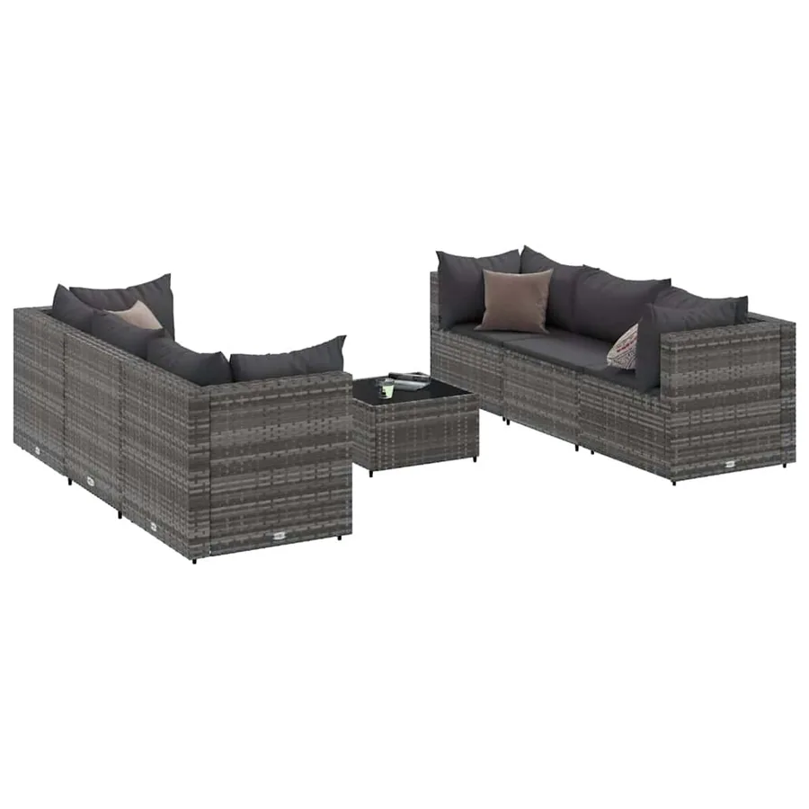 Salon de jardin 7 pcs avec coussins Gris Résine tressée - 2