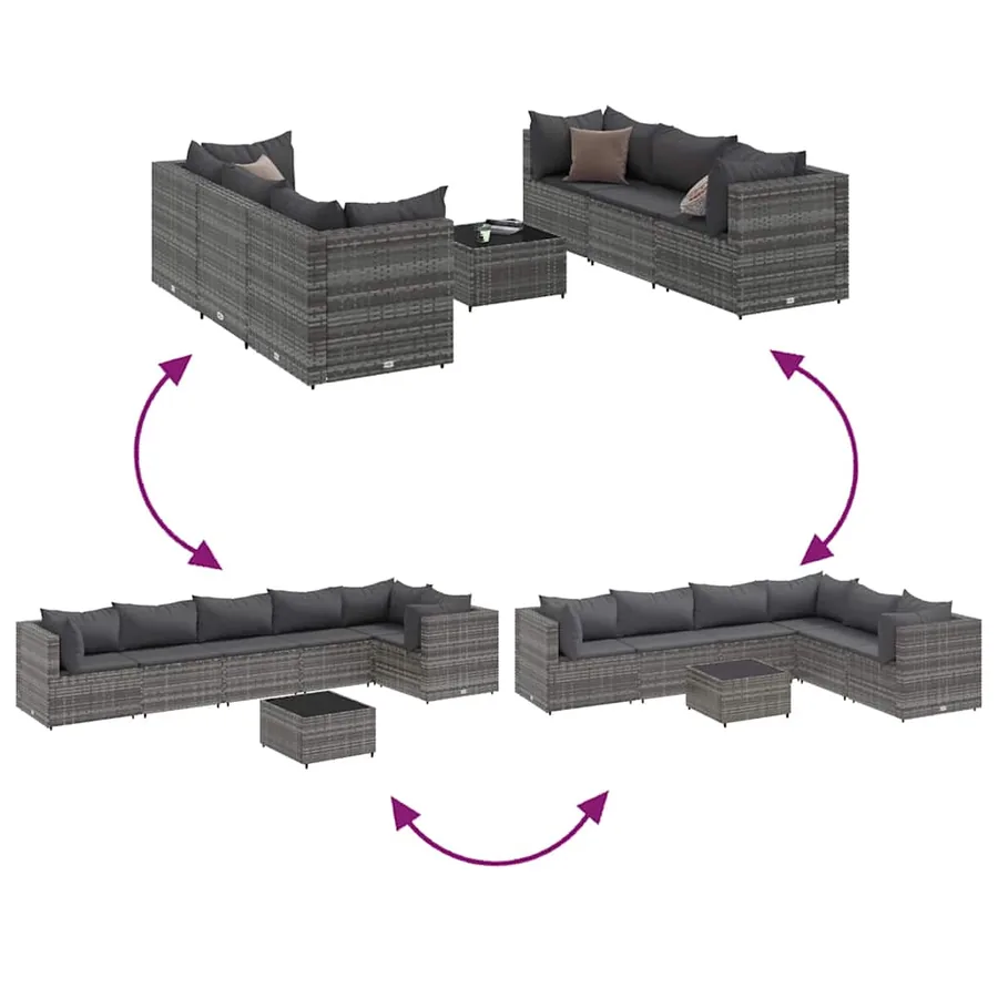 Salon de jardin 7 pcs avec coussins Gris Résine tressée - 6