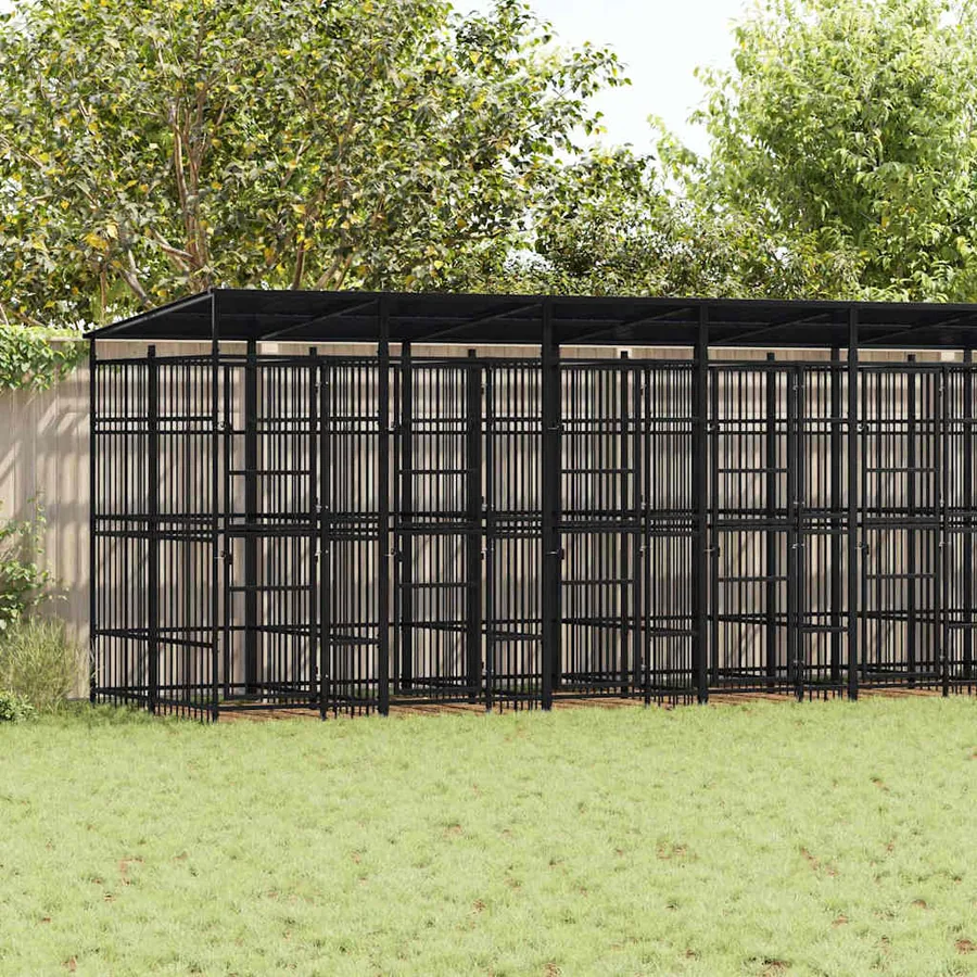 Chenil d'extérieur avec toit pour chiens Acier 18,43 m²