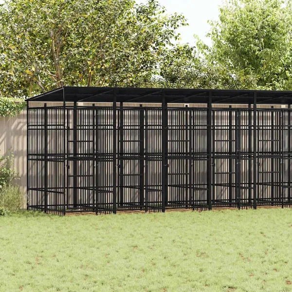 Chenil d'extérieur avec toit pour chiens Acier 18,43 m²