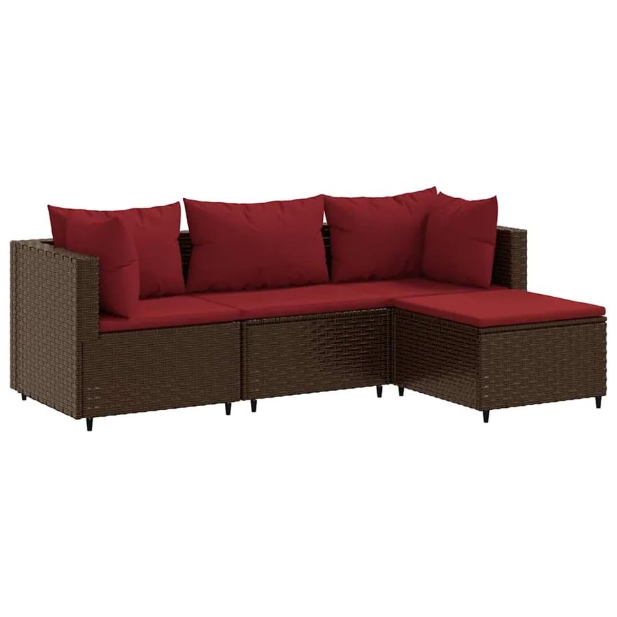 Salon de jardin 4 pcs avec coussins Marron Résine tressée - 2