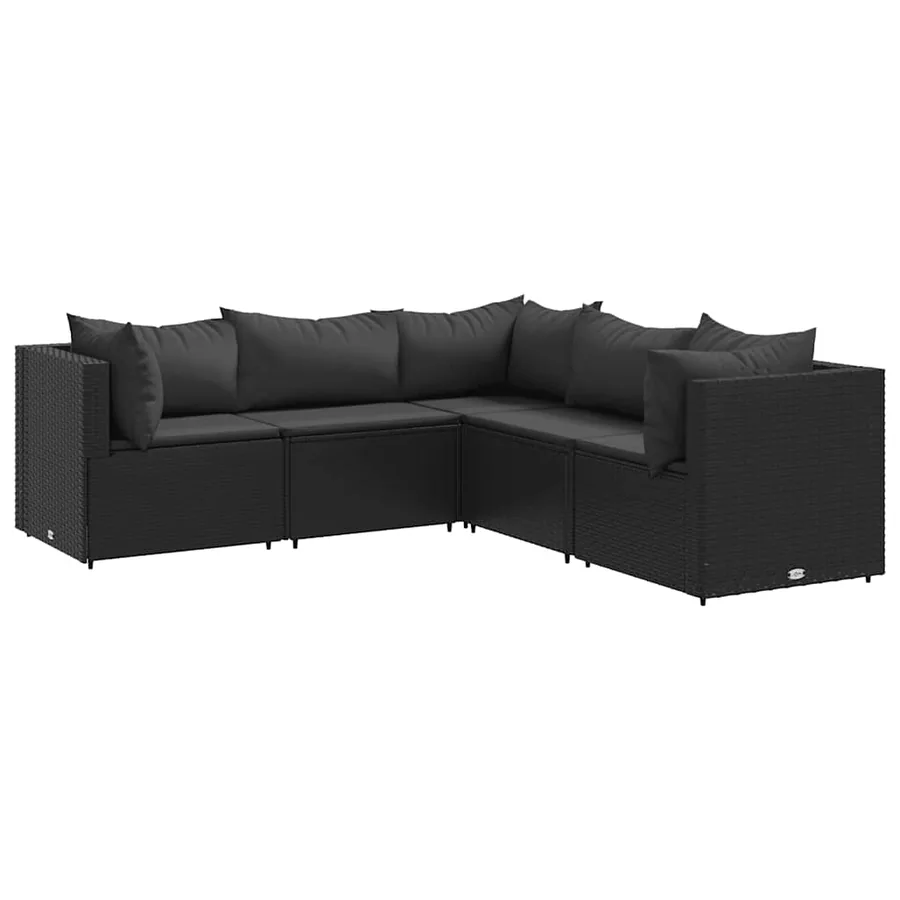Salon de jardin 5 pcs avec coussins Noir Résine tressée - 2