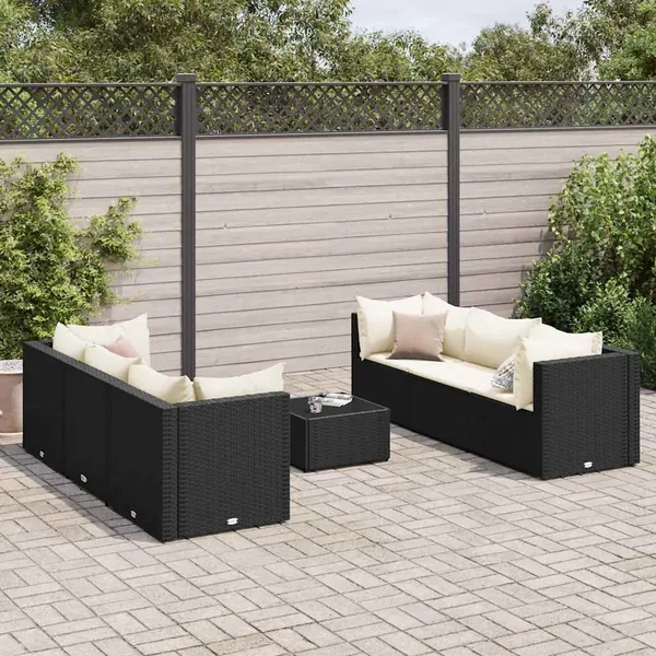Salon de jardin 7 pcs avec coussins Noir Résine tressée 63 x 63 x 57,5 cm - 50,1 kg