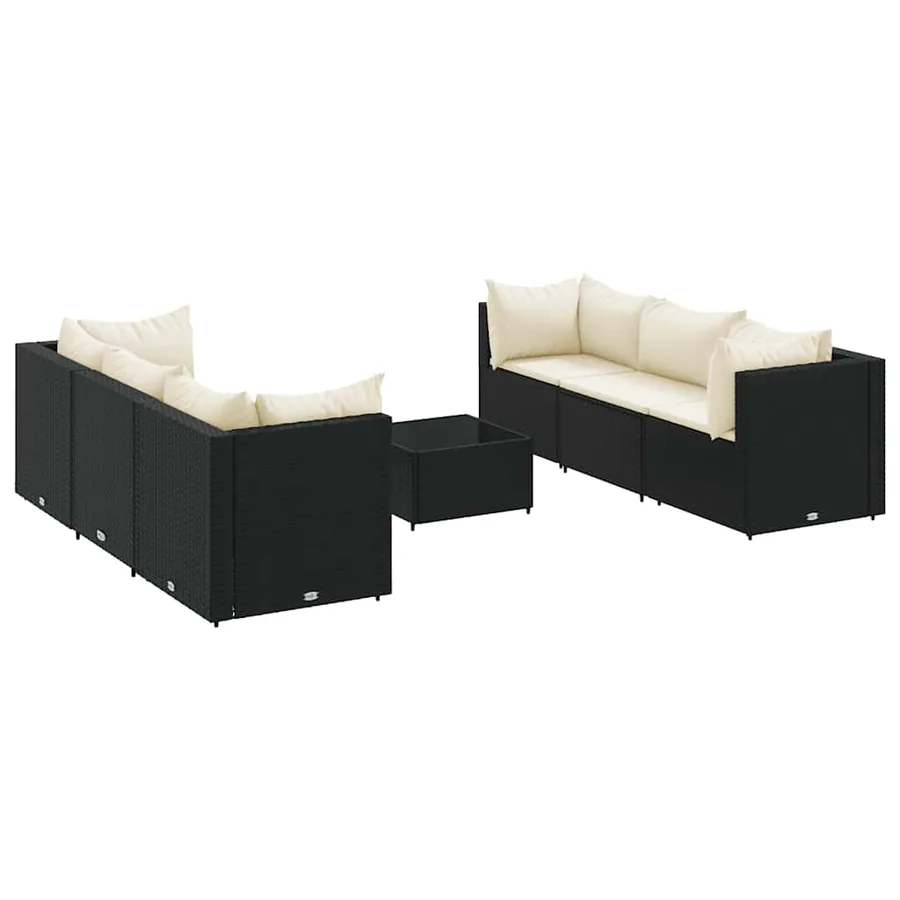 Salon de jardin 7 pcs avec coussins Noir Résine tressée 63 x 63 x 57,5 cm - 50,1 kg - 2