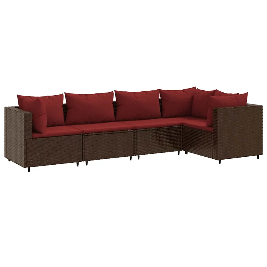 Salon de jardin 5 pcs avec coussins Marron Résine tressée - 2