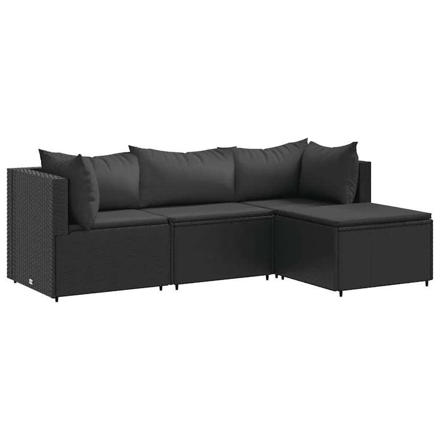 Salon de jardin 4 pcs avec coussins Noir Résine tressée - 2