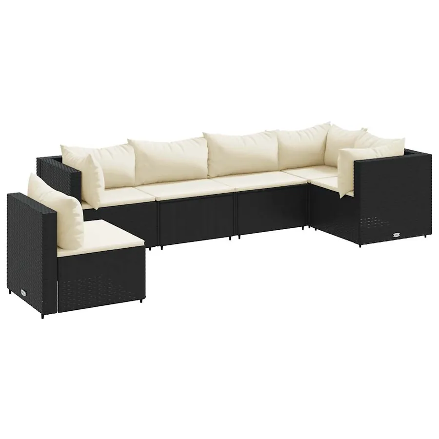 Salon de jardin 6 pcs avec coussins Noir Résine tressée - 2